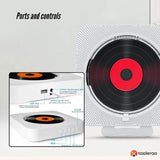 Tooleroo Wall Mount CD Player Bluetooth FM Radio USB AUX Speaker - White