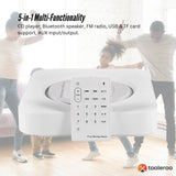 Tooleroo Wall Mount CD Player Bluetooth FM Radio USB AUX Speaker - White