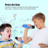 Tooleroo Mini Karaoke Machine 2 Wireless Mics Bluetooth Speaker Blue