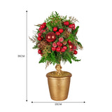 NNEDSZ Christabelle 36cm Christmas Tabletop Topiary Tree Pre-Decorated Berries, Baubles & Pine Cones Gold Pot Twisted Stem Festive Decoration