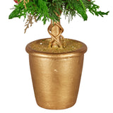 NNEDSZ Christabelle 36cm Christmas Tabletop Topiary Tree Pre-Decorated Berries, Baubles & Pine Cones Gold Pot Twisted Stem Festive Decoration