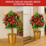 NNEDSZ Christabelle 36cm Christmas Tabletop Topiary Tree Pre-Decorated Berries, Baubles & Pine Cones Gold Pot Twisted Stem Festive Decoration