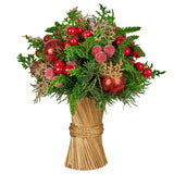 NNEDSZ Christabelle 33cm Christmas Bouquet Pre-Decorated Holiday Floral Arrangement with Berries, Baubles & Pine Cones Festive Tabletop Centrepiece Decoration