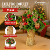 NNEDSZ Christabelle 33cm Christmas Bouquet Pre-Decorated Holiday Floral Arrangement with Berries, Baubles & Pine Cones Festive Tabletop Centrepiece Decoration