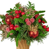 NNEDSZ Christabelle 33cm Christmas Bouquet Pre-Decorated Holiday Floral Arrangement with Berries, Baubles & Pine Cones Festive Tabletop Centrepiece Decoration