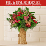 NNEDSZ Christabelle 33cm Christmas Bouquet Pre-Decorated Holiday Floral Arrangement with Berries, Baubles & Pine Cones Festive Tabletop Centrepiece Decoration