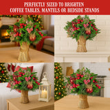 NNEDSZ Christabelle 33cm Christmas Bouquet Pre-Decorated Holiday Floral Arrangement with Berries, Baubles & Pine Cones Festive Tabletop Centrepiece Decoration