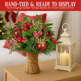 NNEDSZ Christabelle 33cm Christmas Bouquet Pre-Decorated Holiday Floral Arrangement with Berries, Baubles & Pine Cones Festive Tabletop Centrepiece Decoration