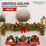 NNEDSZ Christabelle 1.85m Christmas Garland with Red Berries Pine Cones Baubles Bows Tree Decoration Ornament