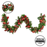 NNEDSZ Christabelle 1.85m Christmas Garland with Red Berries Pine Cones Baubles Bows Tree Decoration Ornament