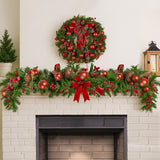 NNEDSZ Christabelle 1.85m Christmas Garland with Red Berries Pine Cones Baubles Bows Tree Decoration Ornament