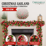 NNEDSZ Christabelle 1m Christmas Garland with Red Berries & Pine Cones Baubles Berries Tree Decoration Ornament Red Green