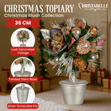 NNEDSZ Christabelle 36cm Christmas Tabletop Topiary Tree Jewelled Baubles, Berries, Flowers and Pine Cones Festive Decoration