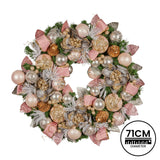 NNEDSZ Christabelle 71cm Christmas Wreath Lush Pink Front Door Decoration Jewelled Baubles Flowers Pine Cones Ribbons Ornaments