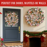 NNEDSZ Christabelle 71cm Christmas Wreath Lush Pink Front Door Decoration Jewelled Baubles Flowers Pine Cones Ribbons Ornaments