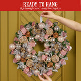 NNEDSZ Christabelle 71cm Christmas Wreath Lush Pink Front Door Decoration Jewelled Baubles Flowers Pine Cones Ribbons Ornaments