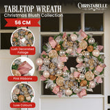 NNEDSZ Christabelle 56cm Christmas Wreath Lush Pink Front Door Decoration Jewelled Baubles Flowers Pine Cones Ribbons Ornaments