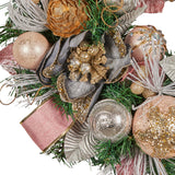 NNEDSZ Christabelle 56cm Christmas Wreath Lush Pink Front Door Decoration Jewelled Baubles Flowers Pine Cones Ribbons Ornaments