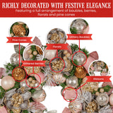 NNEDSZ Christabelle 56cm Christmas Wreath Lush Pink Front Door Decoration Jewelled Baubles Flowers Pine Cones Ribbons Ornaments