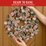 NNEDSZ Christabelle 56cm Christmas Wreath Lush Pink Front Door Decoration Jewelled Baubles Flowers Pine Cones Ribbons Ornaments
