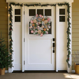 NNEDSZ Christabelle 56cm Christmas Wreath Lush Pink Front Door Decoration Jewelled Baubles Flowers Pine Cones Ribbons Ornaments