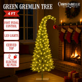 Christabelle 1.2m 4ft Gremlin Christmas Tree Pre Lit Green White LED Curved Top Red Bauble Artificial Indoor Xmas Decor