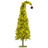 Christabelle 2.3m 7.5ft Pre-Lit Gremlin Curved Christmas Tree Green White LED Lights Red Baubles Indoor Xmas Decor
