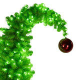 Christabelle 2.3m 7.5ft Pre-Lit Gremlin Curved Christmas Tree Green White LED Lights Red Baubles Indoor Xmas Decor