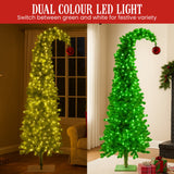 Christabelle 2.3m 7.5ft Pre-Lit Gremlin Curved Christmas Tree Green White LED Lights Red Baubles Indoor Xmas Decor