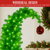 Christabelle 2.3m 7.5ft Pre-Lit Gremlin Curved Christmas Tree Green White LED Lights Red Baubles Indoor Xmas Decor