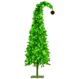 Christabelle 2.3m 7.5ft Pre-Lit Gremlin Curved Christmas Tree Green White LED Lights Red Baubles Indoor Xmas Decor