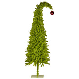 Christabelle 2.3m 7.5ft Pre-Lit Gremlin Curved Christmas Tree Green White LED Lights Red Baubles Indoor Xmas Decor