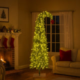 Christabelle 2.3m 7.5ft Pre-Lit Gremlin Curved Christmas Tree Green White LED Lights Red Baubles Indoor Xmas Decor