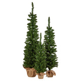 NNEDSZ Christabelle Set of 3 Pre-Lit Christmas Trees Green Pine w/LED Lights, Hessian Base & Individual Plugs Varying Heights