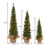 NNEDSZ Christabelle Set of 3 Pre-Lit Christmas Trees Green Pine w/LED Lights, Hessian Base & Individual Plugs Varying Heights