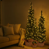 NNEDSZ Christabelle Set of 3 Pre-Lit Christmas Trees Green Pine w/LED Lights, Hessian Base & Individual Plugs Varying Heights