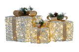 NNEDSZ Swishmas 3 Piece Christmas Present Display Set With Lights & Gold Bows