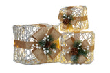 NNEDSZ Swishmas 3 Piece Christmas Present Display Set With Lights & Gold Bows