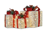NNEDSZ Swishmas 3 Piece Christmas Present Display Set With Lights & Red Bows