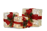 NNEDSZ Swishmas 3 Piece Christmas Present Display Set With Lights & Red Bows