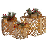 NNEDSZ Swishmas Set of 3 Christmas Gift Boxes Display With Lights in Champagne and Gold