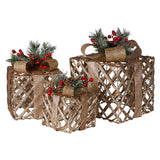 NNEDSZ Swishmas Set of 3 Christmas Gift Boxes Display With Lights in Champagne and Gold