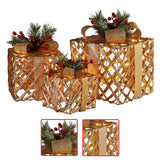 NNEDSZ Swishmas Set of 3 Christmas Gift Boxes Display With Lights in Champagne and Gold