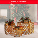 NNEDSZ Swishmas Set of 3 Christmas Gift Boxes Display With Lights in Champagne and Gold