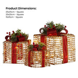 NNEDSZ Swishmas Set Of 3 Christmas Gift Boxes With Lights - Champagne With Red Bows