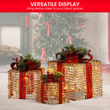 NNEDSZ Swishmas Set Of 3 Christmas Gift Boxes With Lights - Champagne With Red Bows