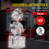 NNEDSZ Swishmas 83cm Triple Christmas Silver Giftbox Stack Display with Lights