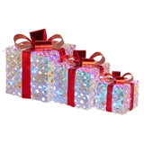 NNEDSZ Swishmas Set of 3 Christmas Gift Boxes With Lights - Clear Shimmer With Red Bows