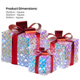 NNEDSZ Swishmas Set of 3 Christmas Gift Boxes With Lights - Clear Shimmer With Red Bows