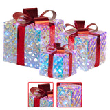 NNEDSZ Swishmas Set of 3 Christmas Gift Boxes With Lights - Clear Shimmer With Red Bows